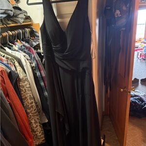 Azazie Black Draped V-Neck Maxi Dress